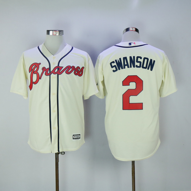 2017 MLB FLEXBASE Atlanta Braves  #2 Swanson cream jerseys->atlanta braves->MLB Jersey